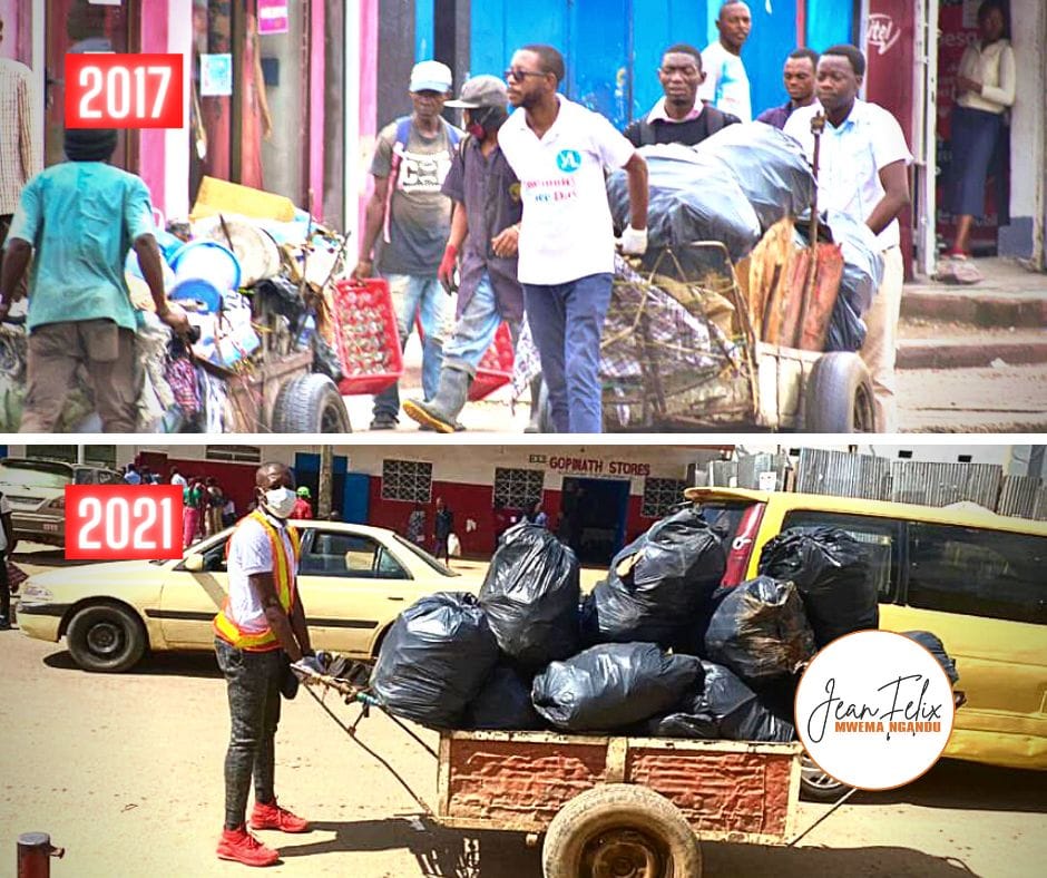 Jean-Félix Mwema pendant ses activités de salubrité urbaine