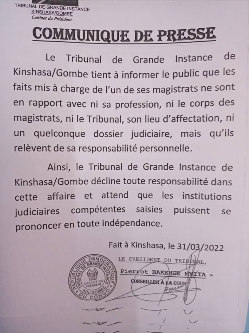 Juge Tshibola arrêté 