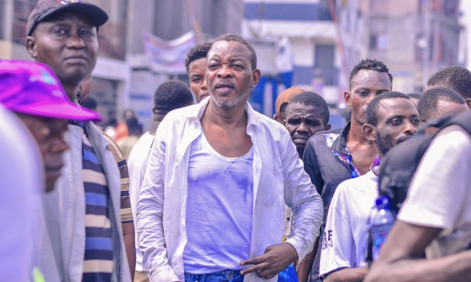 Le député provincial de Kinshasa Mike Mukebayi lors de la marche de l'opposition.