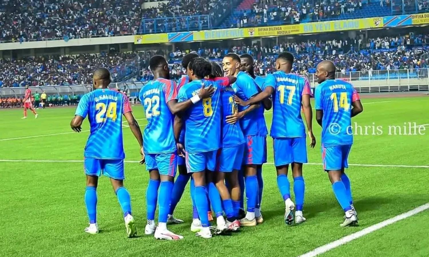 Les Léopards de la RDC lors de leur match contre le Soudan au stade des Martyrs.
