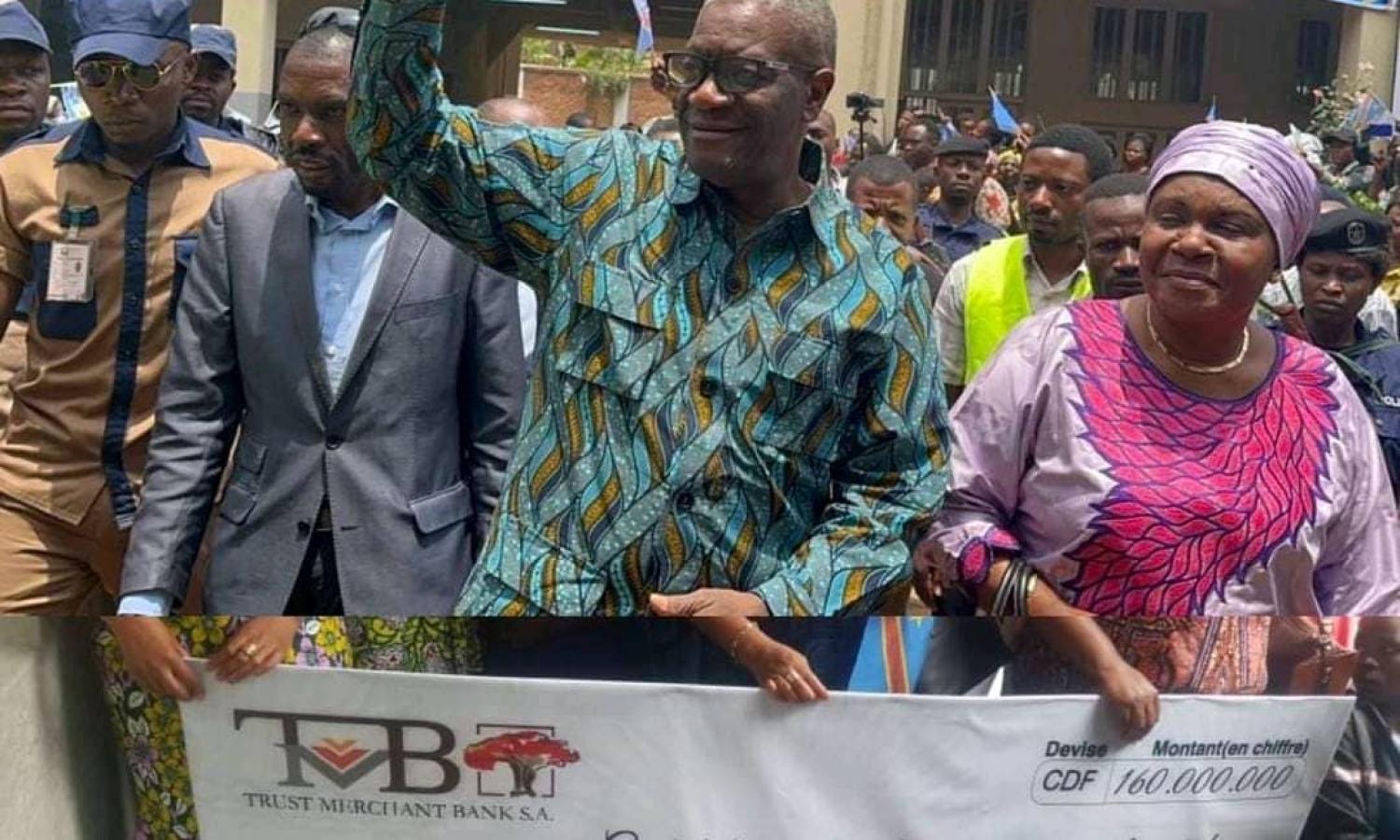 Denis Mukwege lors de la remise de son chèque 