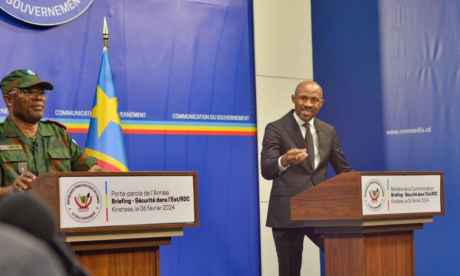 Patrick Muyaya et le général Ekenge. Briefing sur la sécurité à l'Est de la RDC
